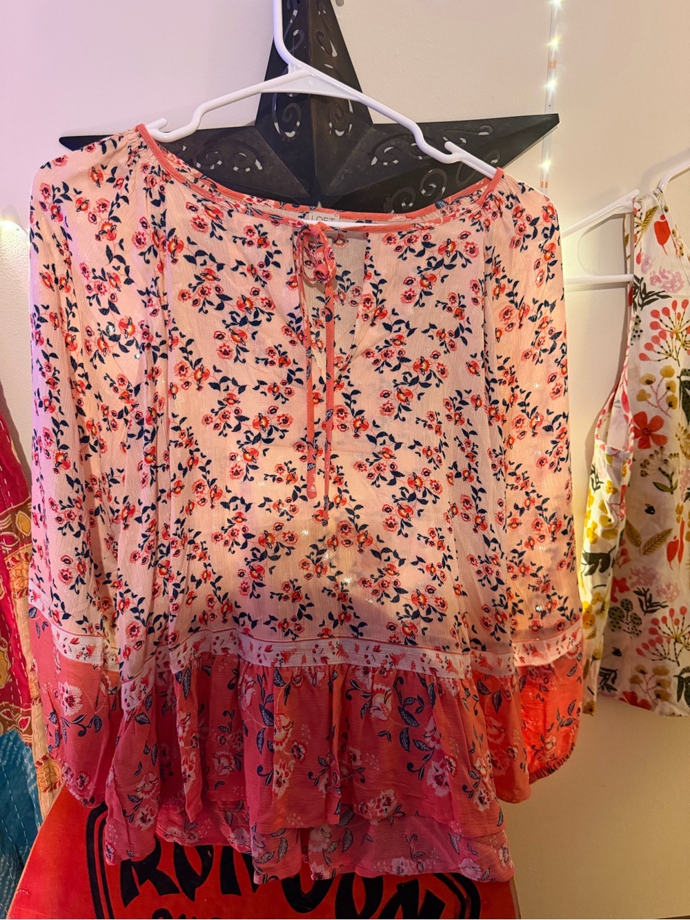 LOFT Pink Floral Tiered Peasant Tunic